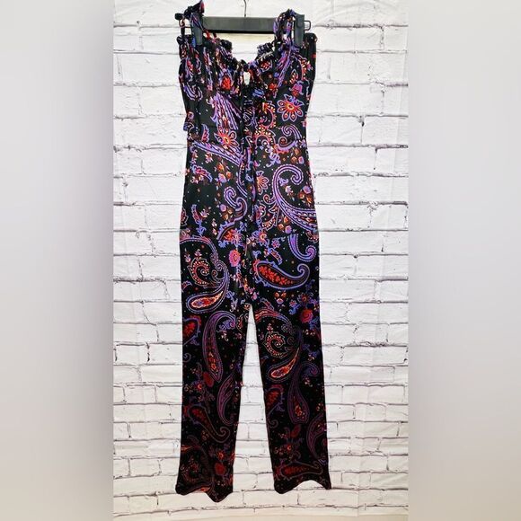 WeWoreWhat Danielle Bernstein Black Paisley pull on jumpsuit jumper NWOT - Picture 2 of 15